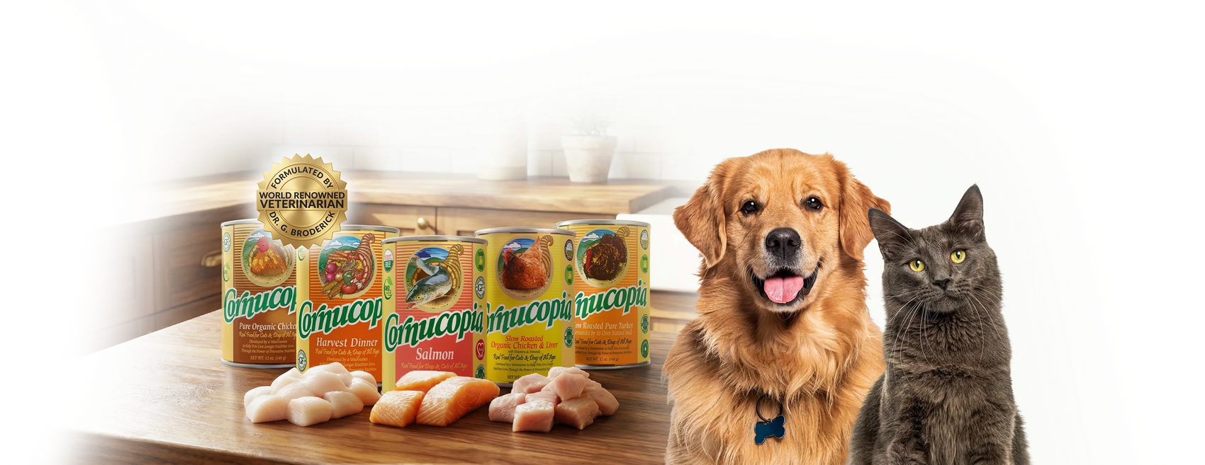 Cornucopia pet food products and happy pets